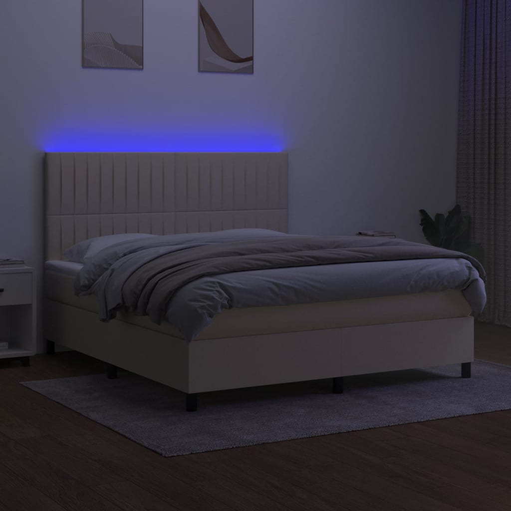 Sommier à lattes de lit et matelas et LED Crème 160x200cm Tissu - XIOS