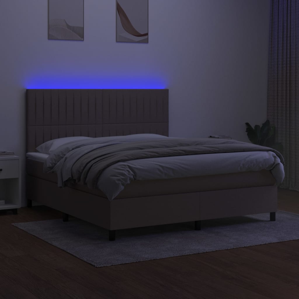 Sommier à lattes de lit et matelas et LED Taupe 180x200cm Tissu - XIOS
