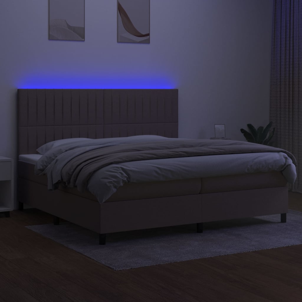 Sommier à lattes de lit et matelas et LED Taupe 200x200cm Tissu - XIOS
