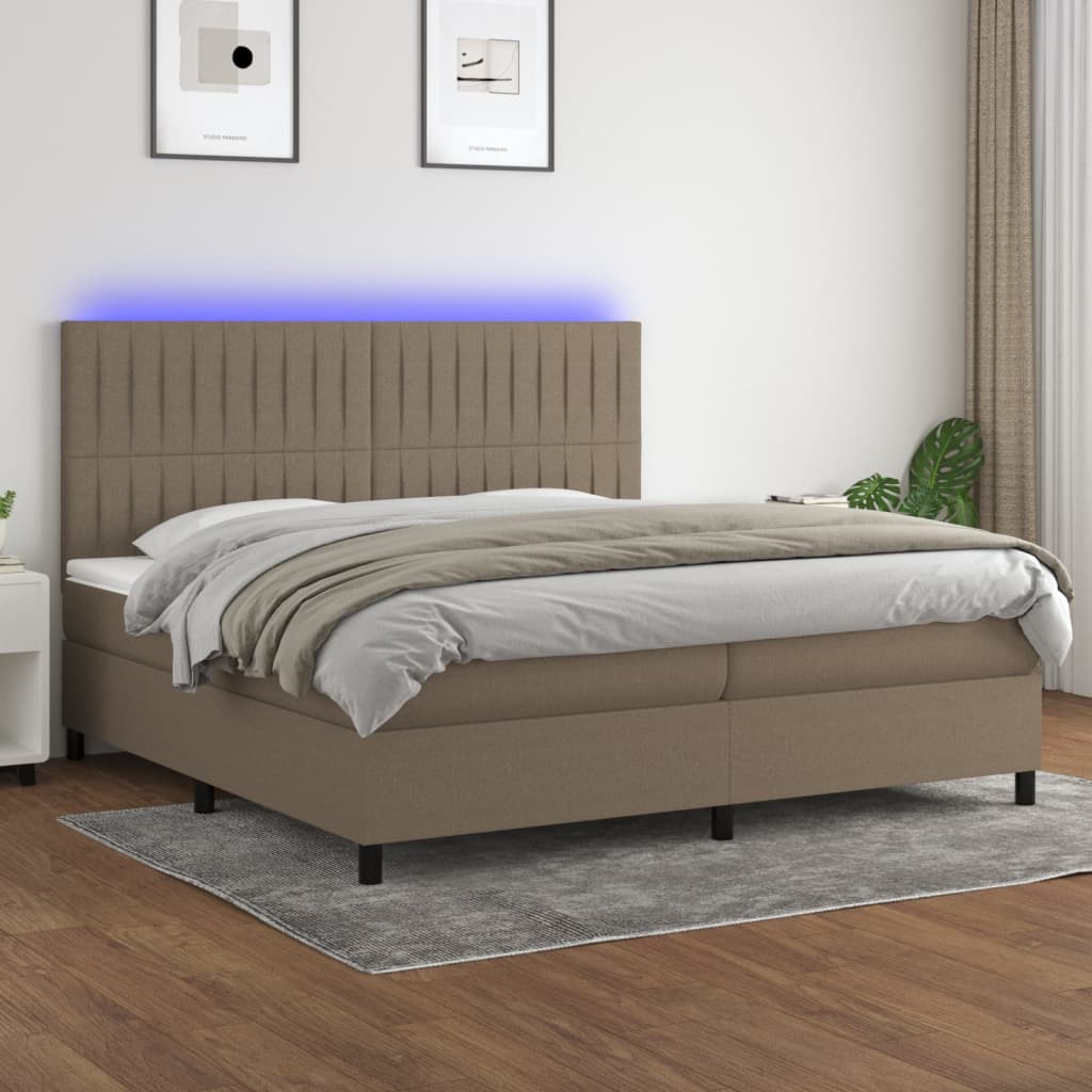 Sommier à lattes de lit et matelas et LED Taupe 200x200cm Tissu - XIOS