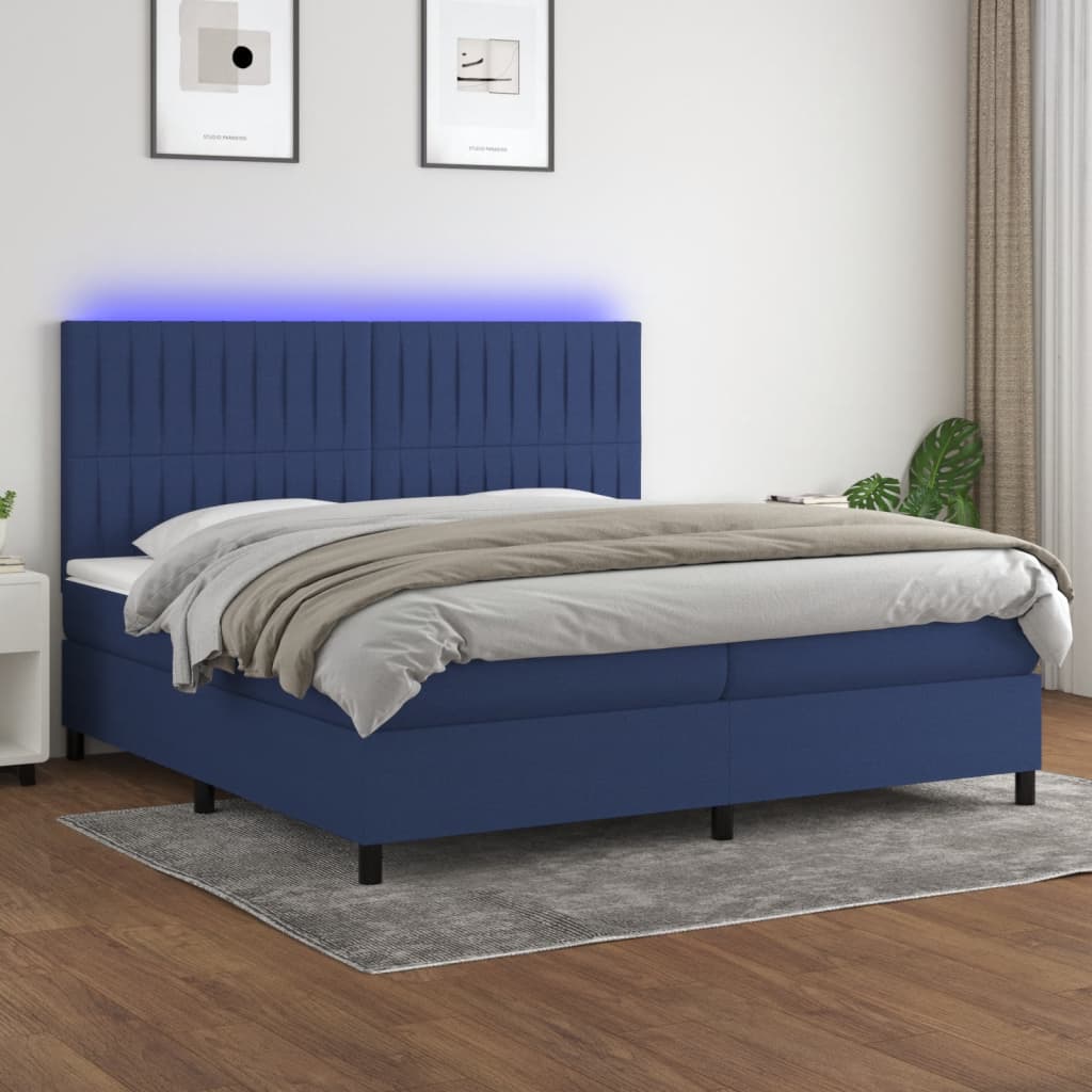 Sommier à lattes de lit et matelas et LED Bleu 200x200 cm Tissu - XIOS