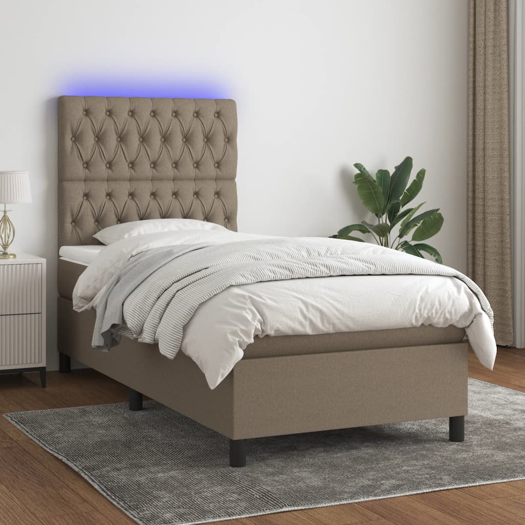 Sommier à lattes de lit et matelas et LED Taupe 80x200cm Tissu - XIOS