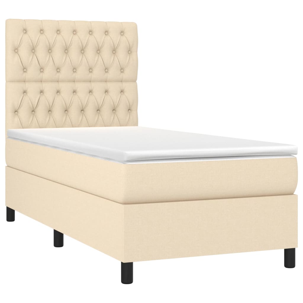 Sommier à lattes de lit et matelas et LED Crème 90x190 cm Tissu - XIOS