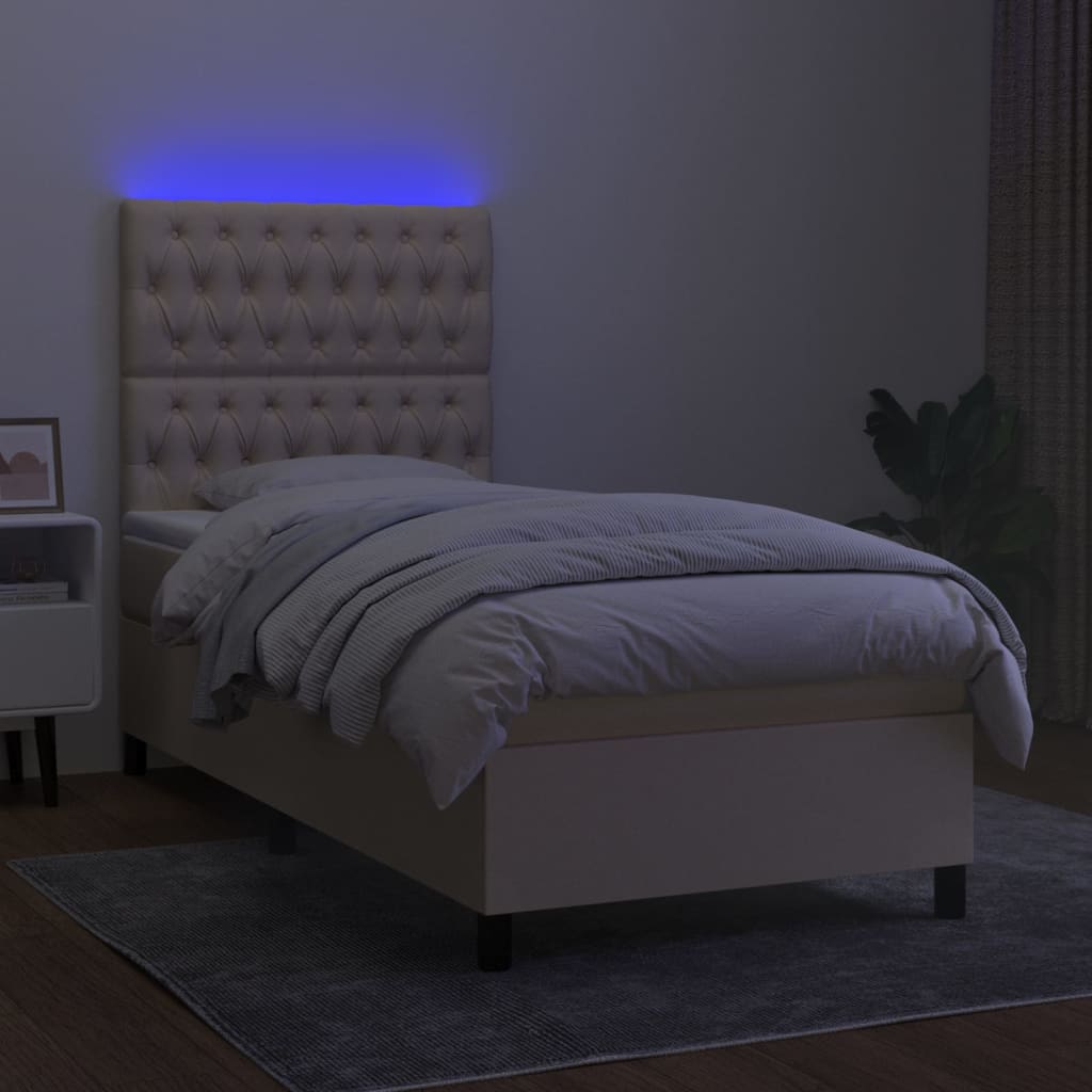 Sommier à lattes de lit et matelas et LED Crème 90x190 cm Tissu - XIOS