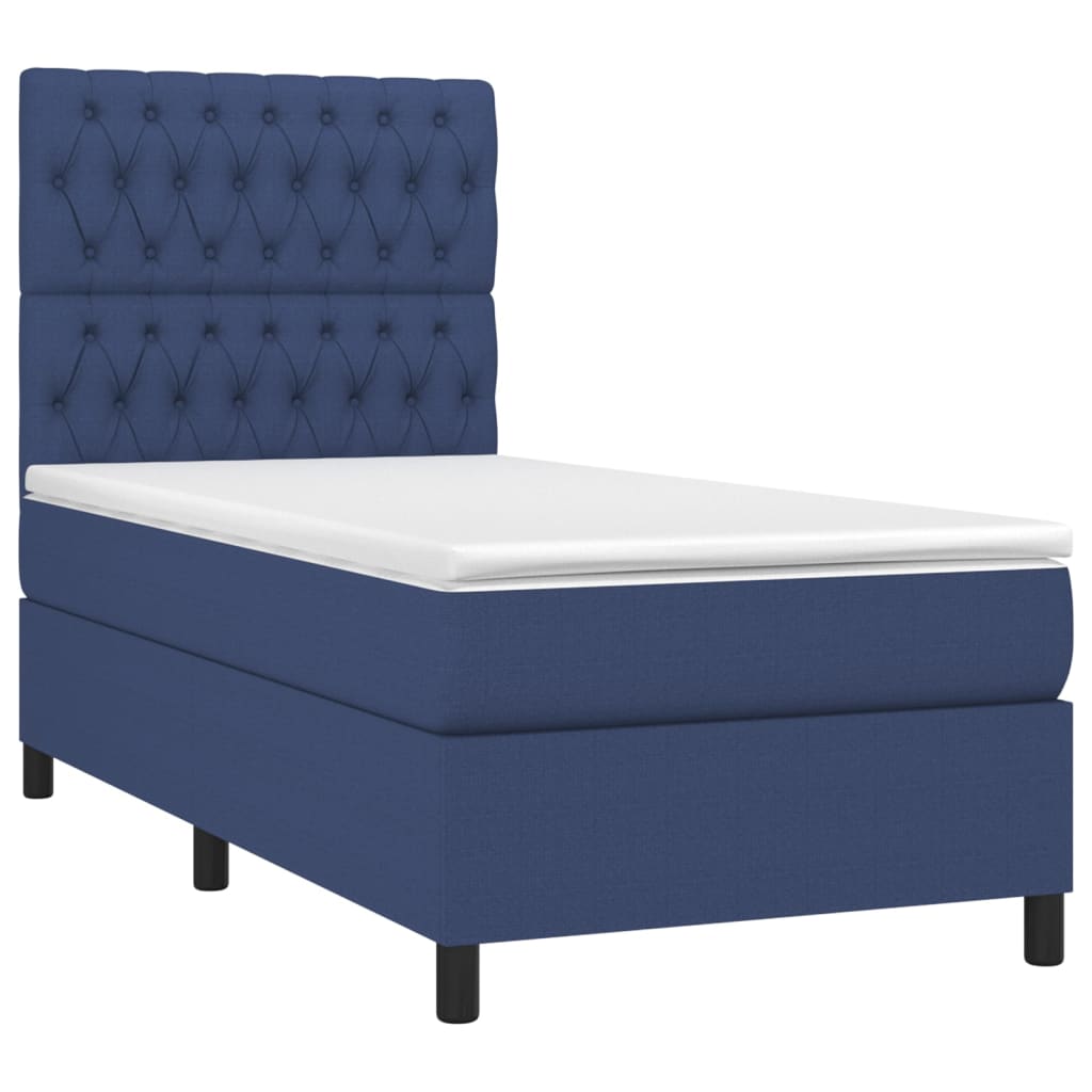 Sommier à lattes de lit avec matelas et LED Bleu 90x200cm Tissu - XIOS