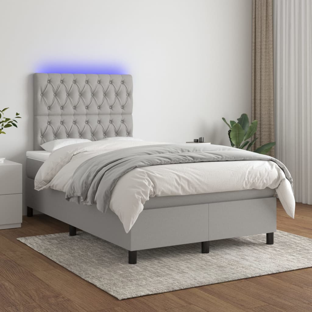 Sommier à lattes de lit et matelas et LED Gris clair 120x200 cm - XIOS