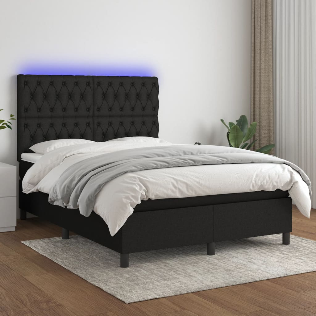 Sommier à lattes de lit et matelas et LED Noir 140x190 cm Tissu - XIOS