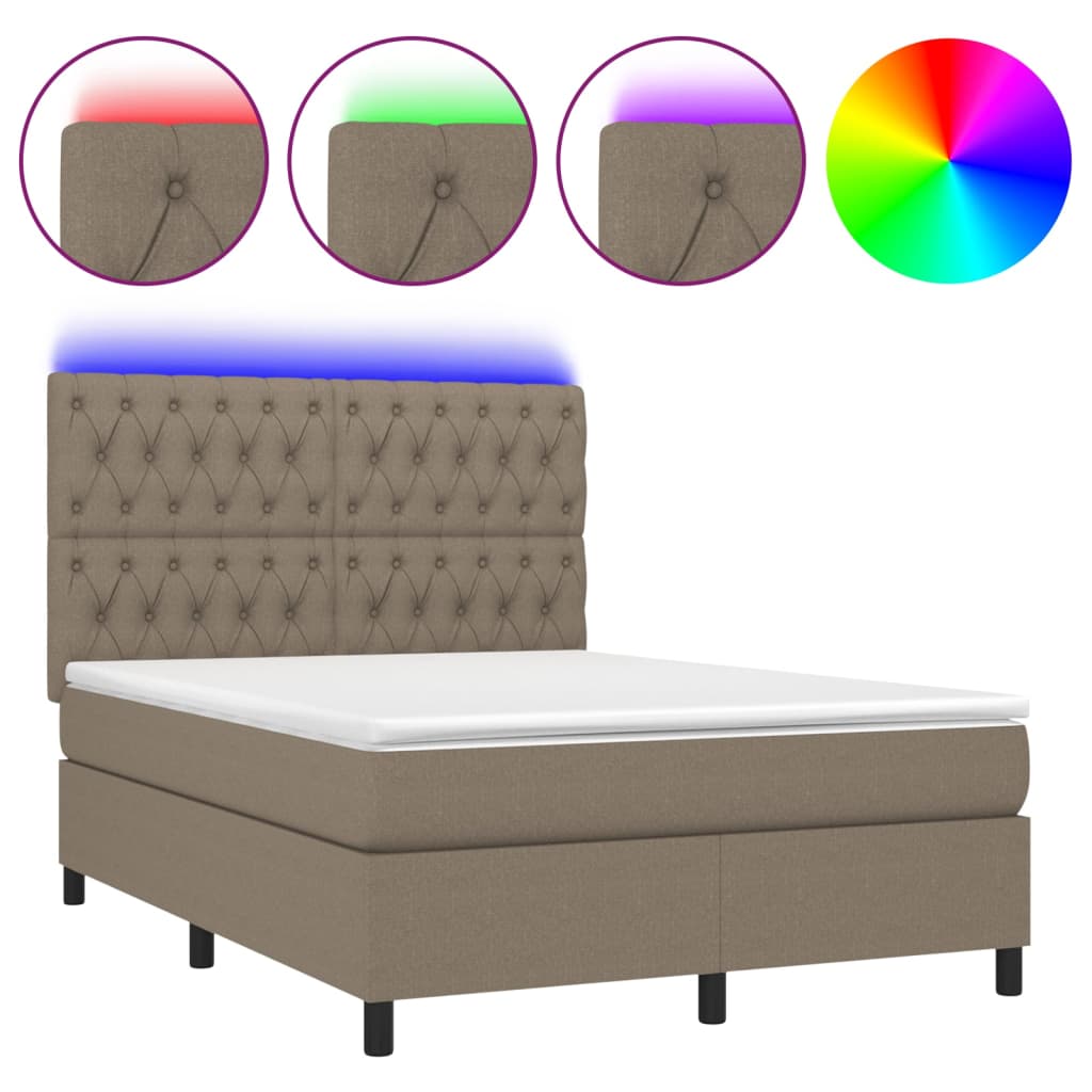 Sommier à lattes de lit et matelas et LED Taupe 140x190cm Tissu - XIOS