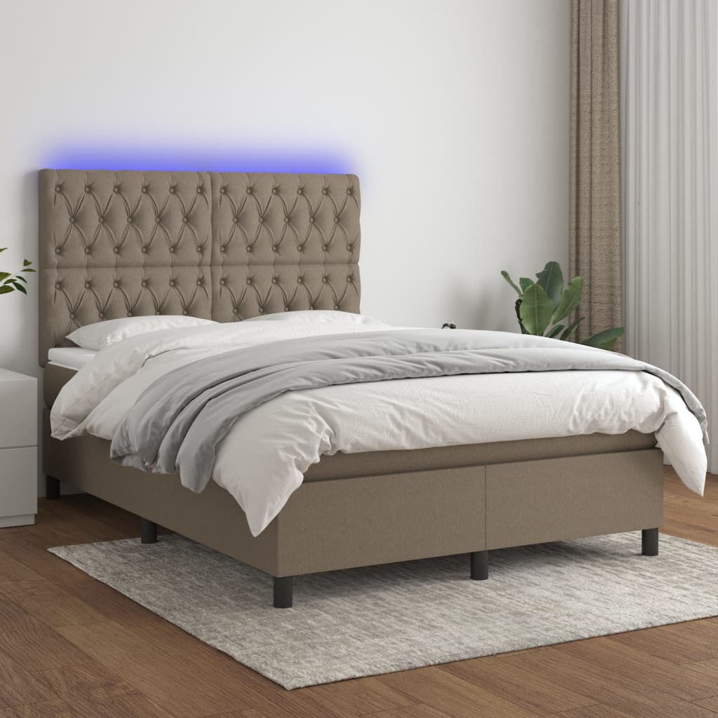 Sommier à lattes de lit et matelas et LED Taupe 140x190cm Tissu - XIOS
