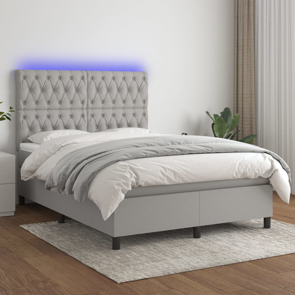 Sommier à lattes de lit et matelas et LED Gris clair 140x200 cm - XIOS