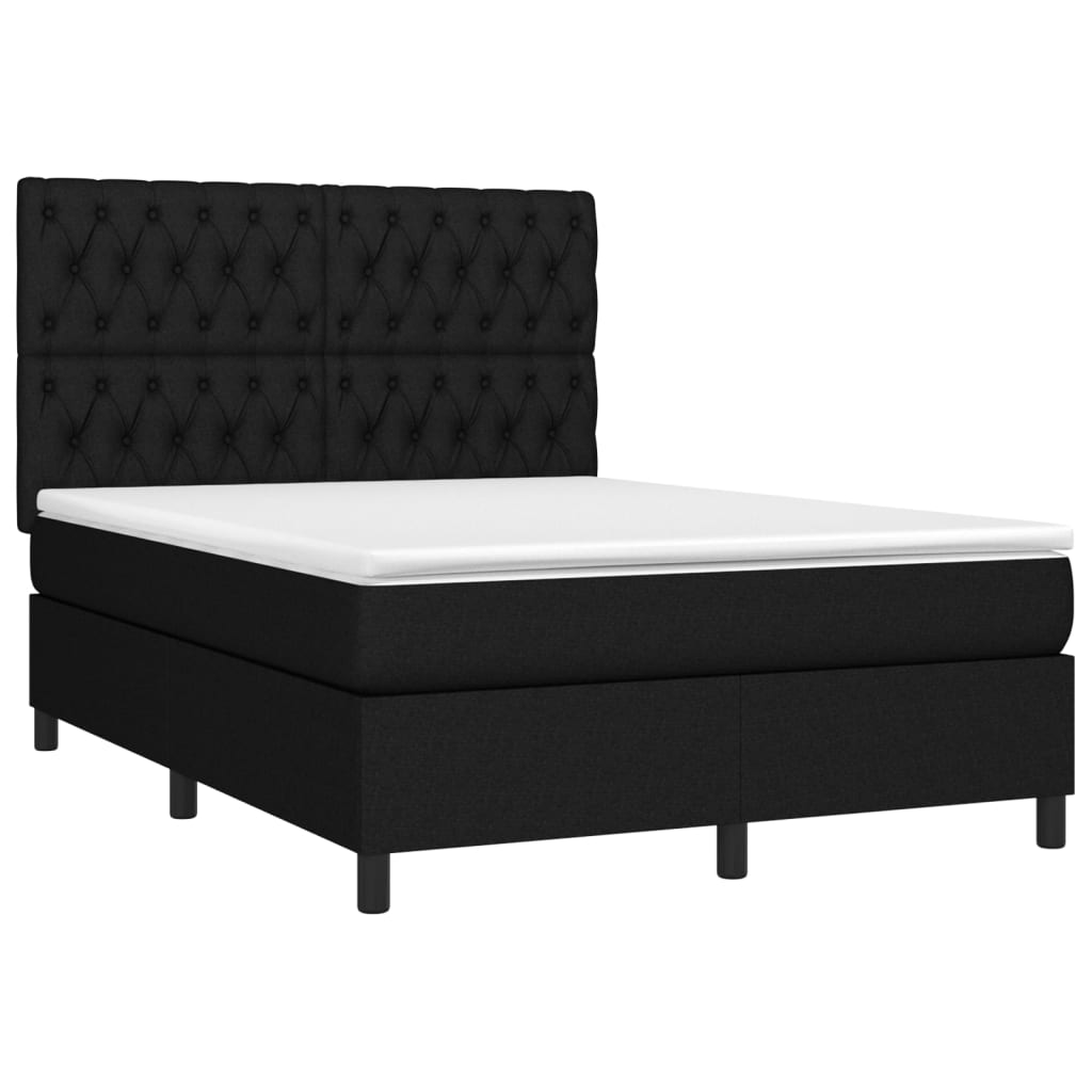 Sommier à lattes de lit et matelas et LED Noir 140x200 cm Tissu - XIOS