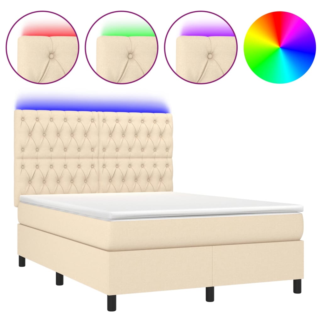 Sommier à lattes de lit et matelas et LED Crème 140x200cm Tissu - XIOS