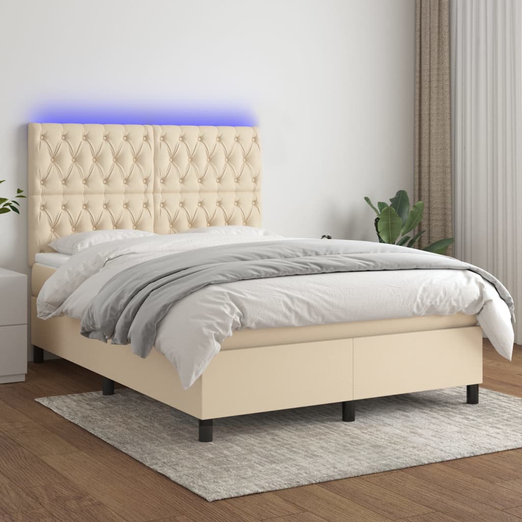 Sommier à lattes de lit et matelas et LED Crème 140x200cm Tissu - XIOS