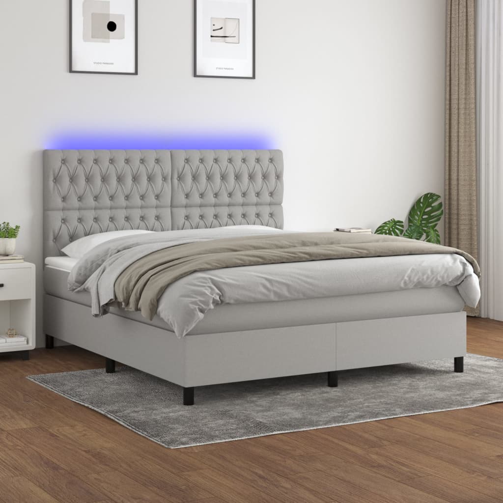 Sommier à lattes de lit matelas et LED Gris clair 160x200 cm - XIOS