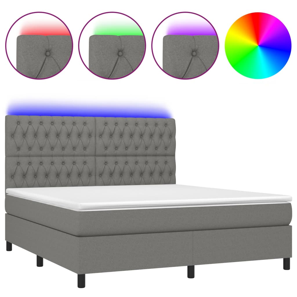 Sommier à lattes de lit et matelas et LED Gris foncé 160x200 cm - XIOS