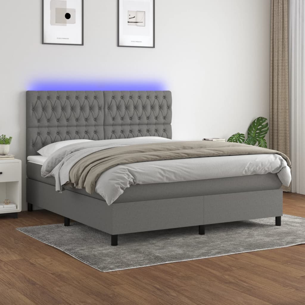 Sommier à lattes de lit et matelas et LED Gris foncé 160x200 cm - XIOS