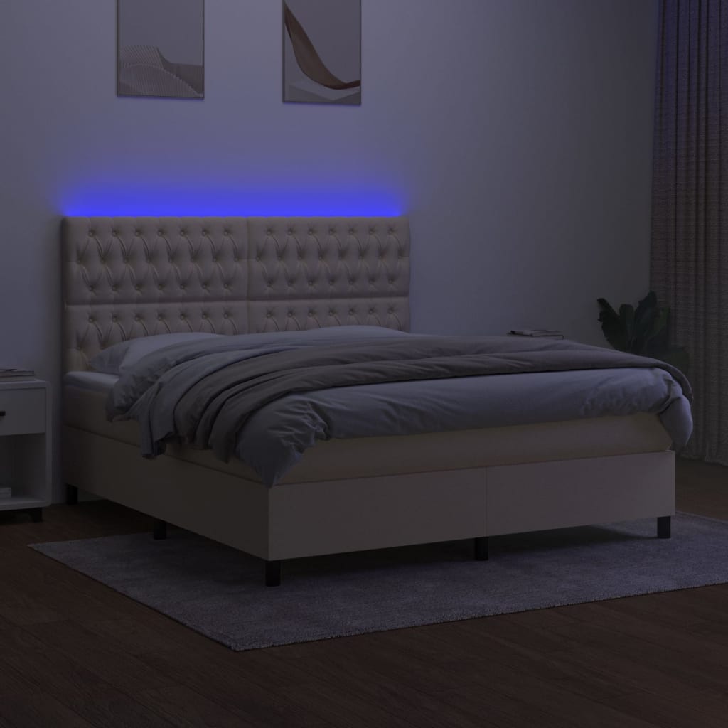 Sommier à lattes de lit et matelas et LED Crème 160x200cm Tissu - XIOS