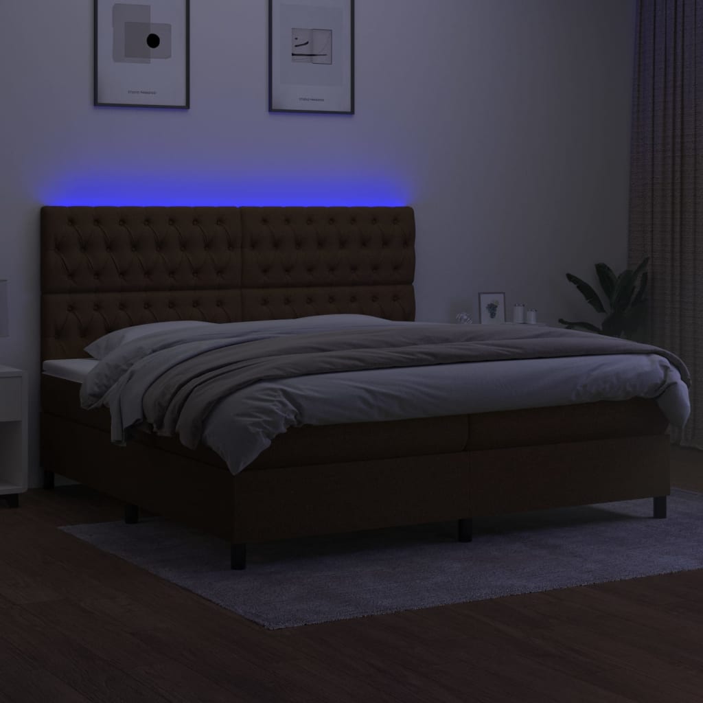 Sommier à lattes de lit matelas et LED Marron foncé 200x200 cm - XIOS