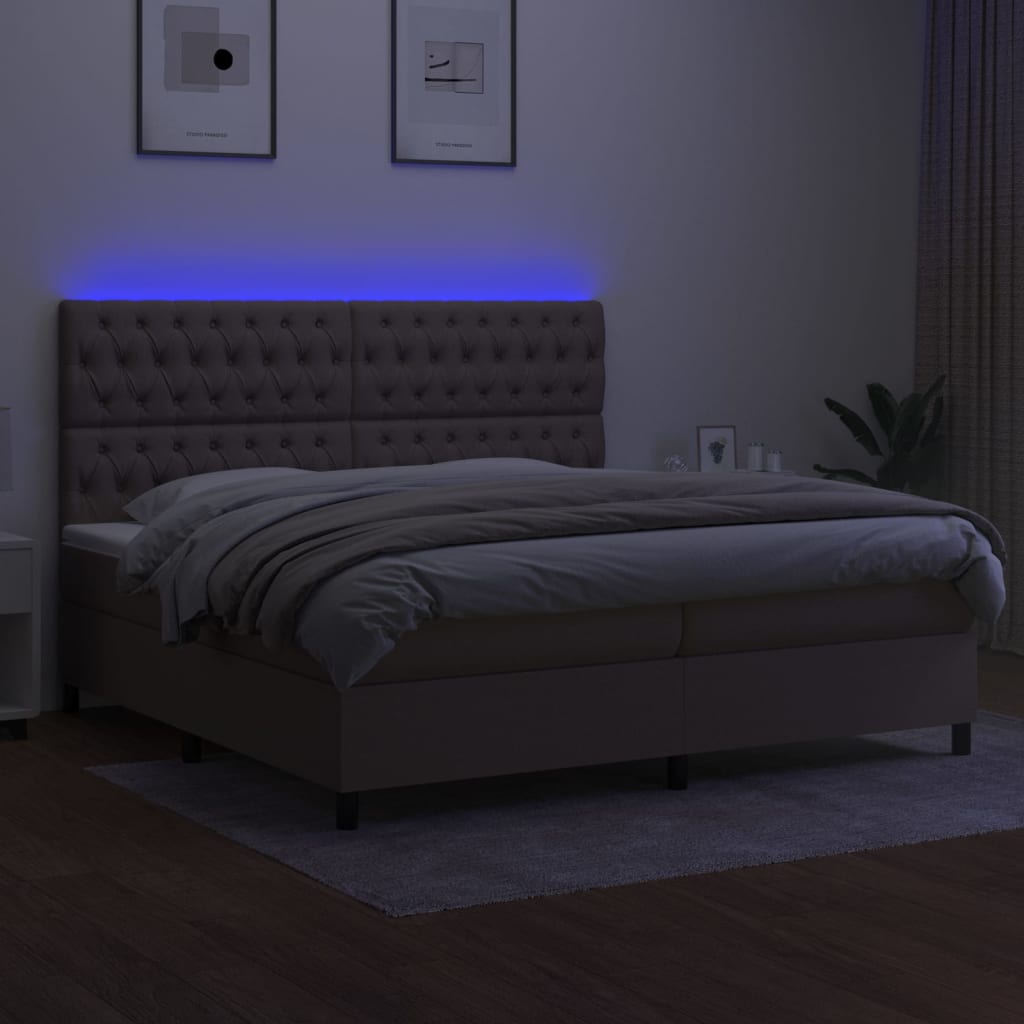 Sommier à lattes de lit et matelas et LED Taupe 200x200cm Tissu - XIOS