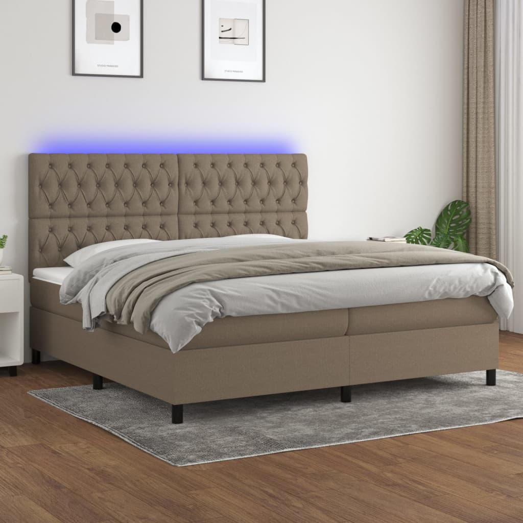 Sommier à lattes de lit et matelas et LED Taupe 200x200cm Tissu - XIOS