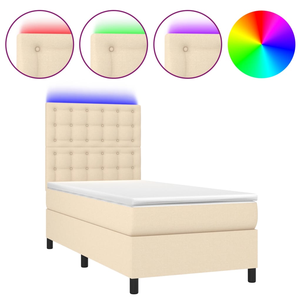 Sommier à lattes de lit et matelas et LED Crème 90x190 cm Tissu - XIOS