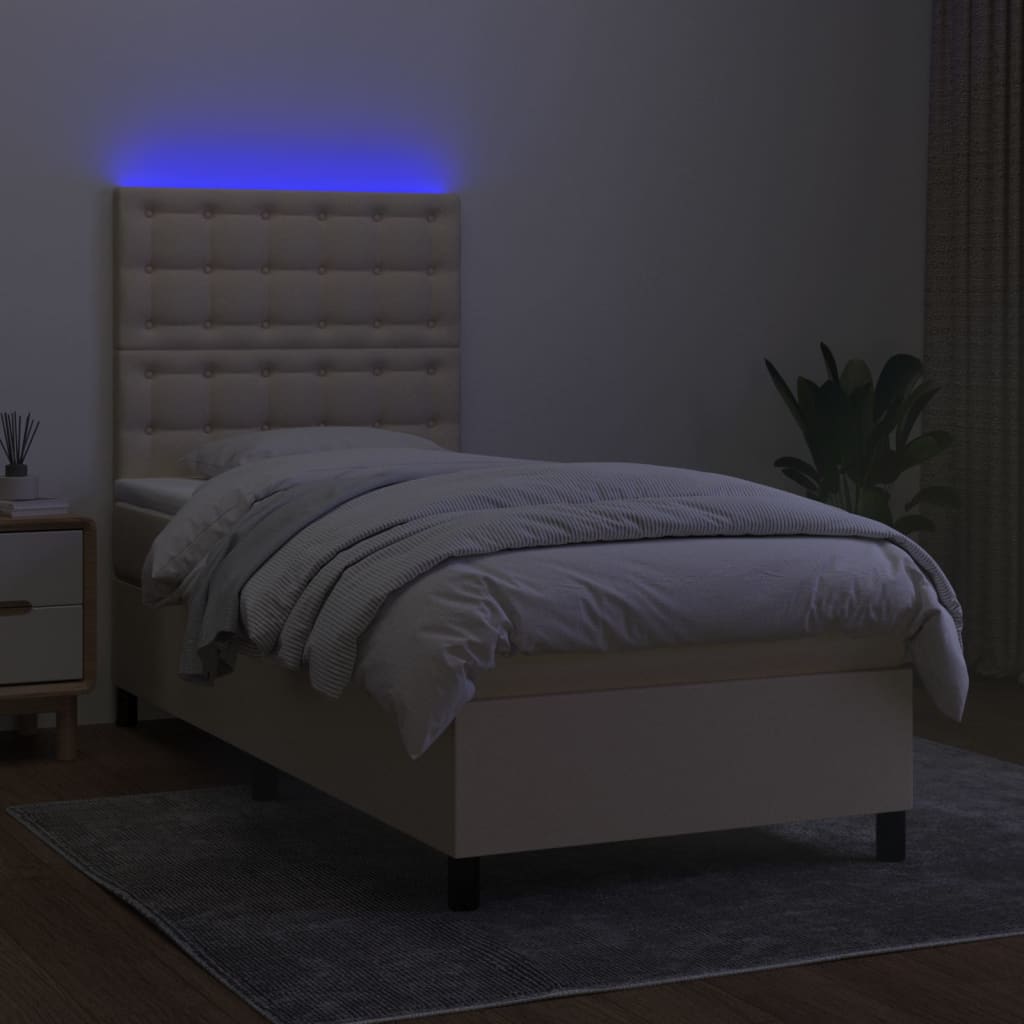 Sommier à lattes de lit et matelas et LED Crème 90x190 cm Tissu - XIOS