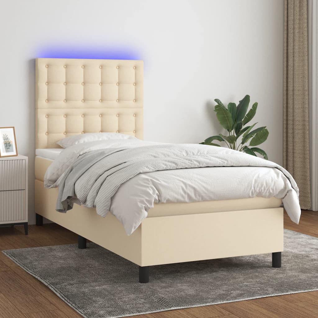 Sommier à lattes de lit et matelas et LED Crème 90x190 cm Tissu - XIOS