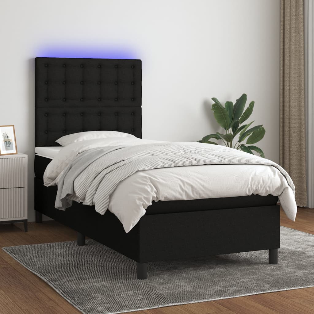 Sommier à lattes de lit avec matelas et LED Noir 90x200cm Tissu - XIOS