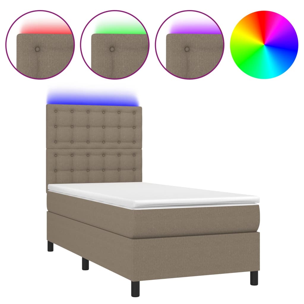 Sommier à lattes de lit et matelas et LED Taupe 90x200 cm Tissu - XIOS