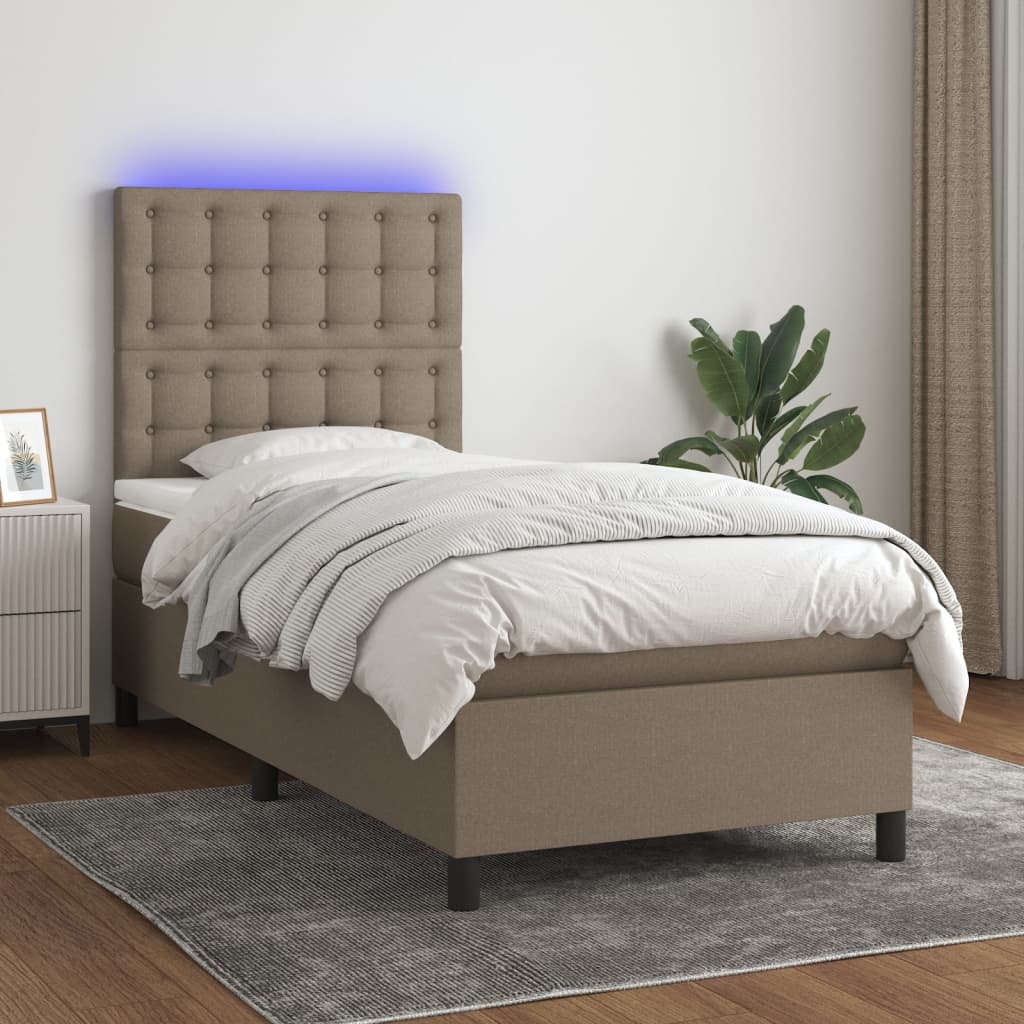 Sommier à lattes de lit et matelas et LED Taupe 90x200 cm Tissu - XIOS