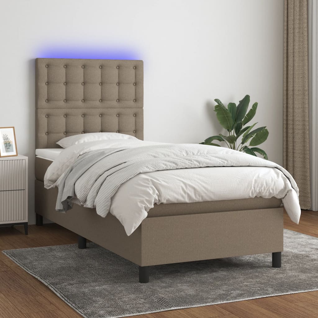 Sommier à lattes de lit et matelas et LED Taupe 100x200cm Tissu - XIOS