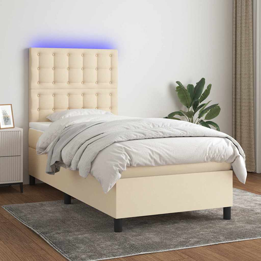 Sommier à lattes de lit et matelas et LED Crème 100x200cm Tissu