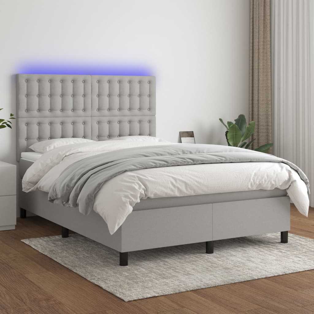 Sommier à lattes de lit et matelas et LED Gris clair 140x190 cm - XIOS