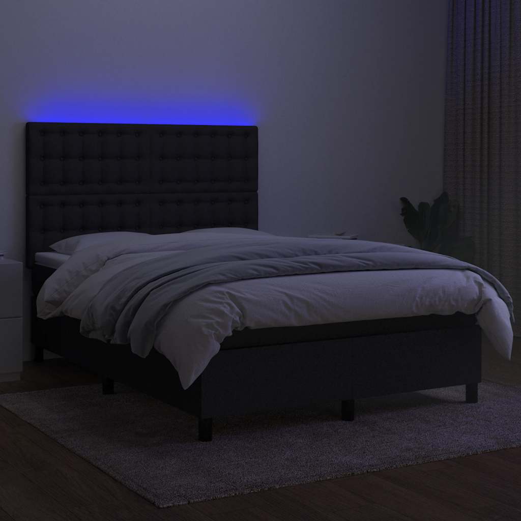 Sommier à lattes de lit et matelas et LED Noir 140x190 cm Tissu - XIOS