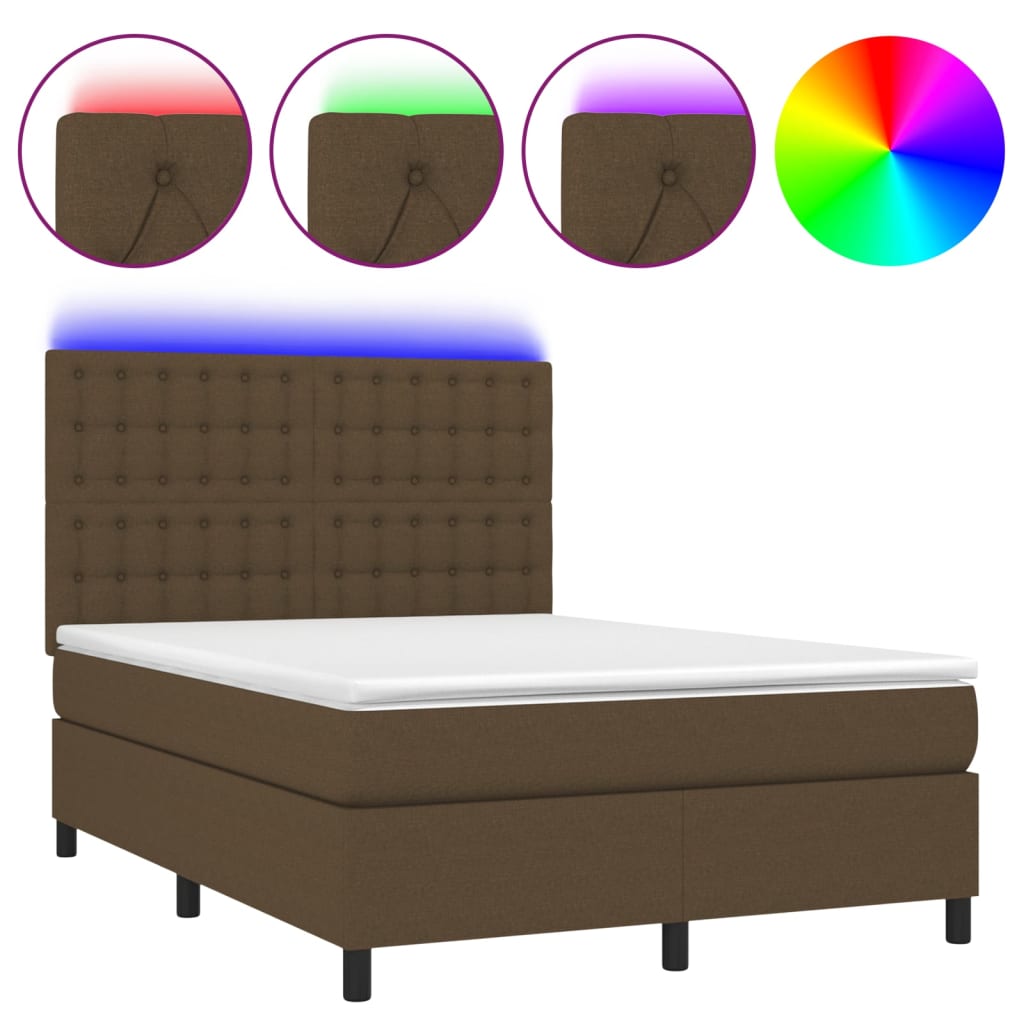 Sommier à lattes de lit matelas et LED Marron foncé 140x190 cm - XIOS