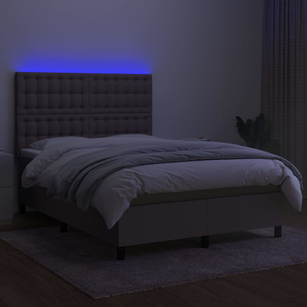 Sommier à lattes de lit et matelas et LED Taupe 140x190cm Tissu - XIOS