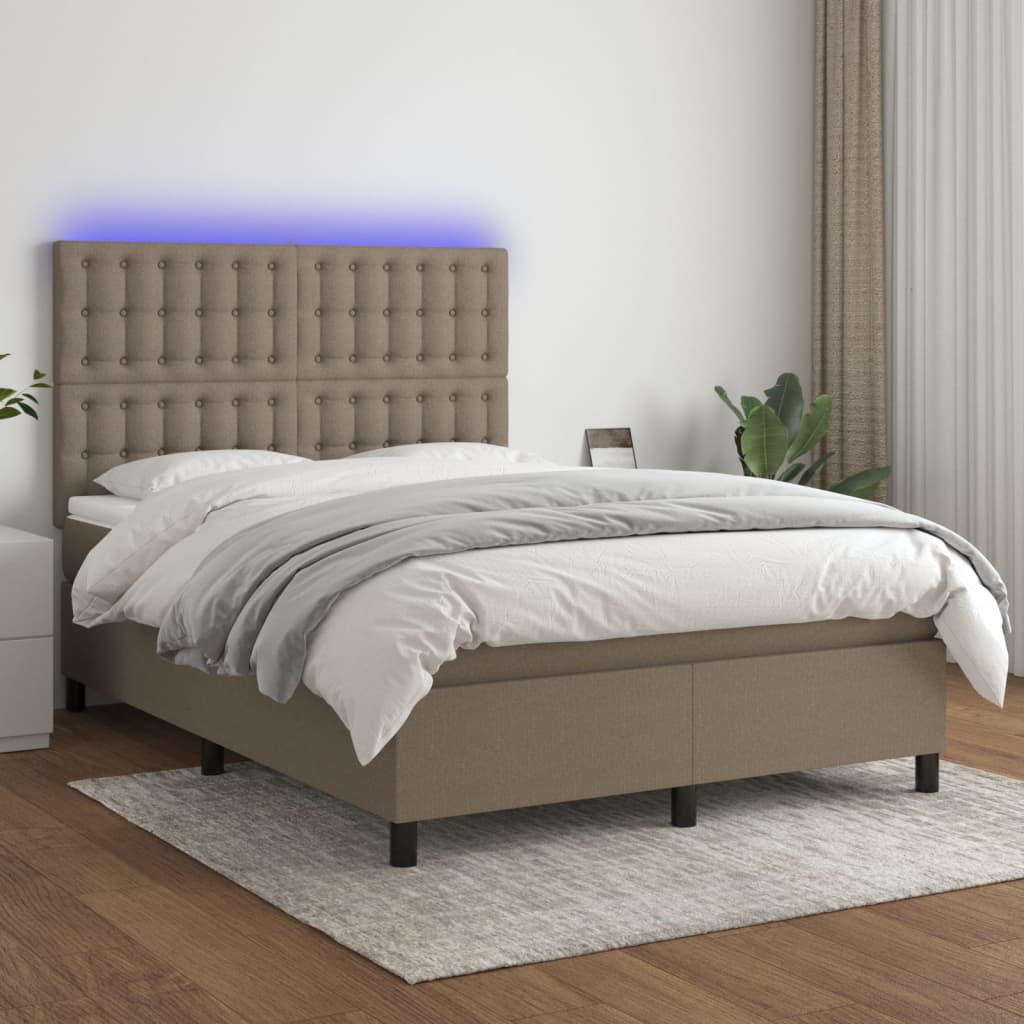 Sommier à lattes de lit et matelas et LED Taupe 140x190cm Tissu - XIOS