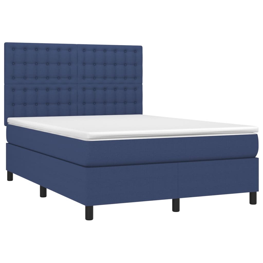 Sommier à lattes de lit et matelas et LED Bleu 140x190 cm Tissu - XIOS