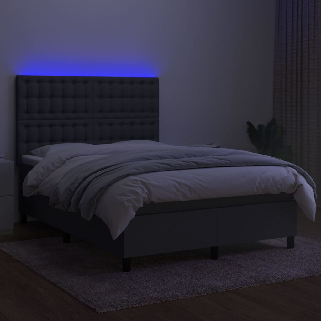 Sommier à lattes de lit et matelas et LED Gris foncé 140x200 cm - XIOS