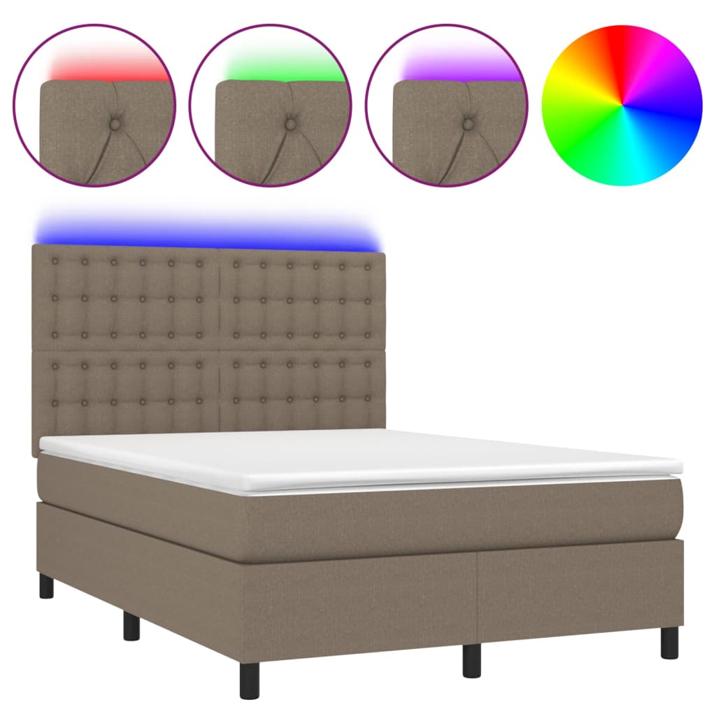 Sommier à lattes de lit et matelas et LED Taupe 140x200cm Tissu - XIOS