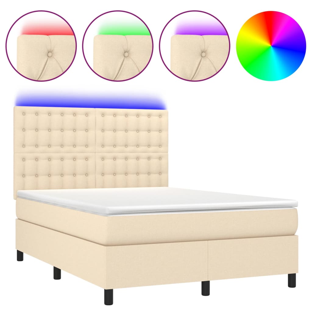 Sommier à lattes de lit et matelas et LED Crème 140x200cm Tissu - XIOS
