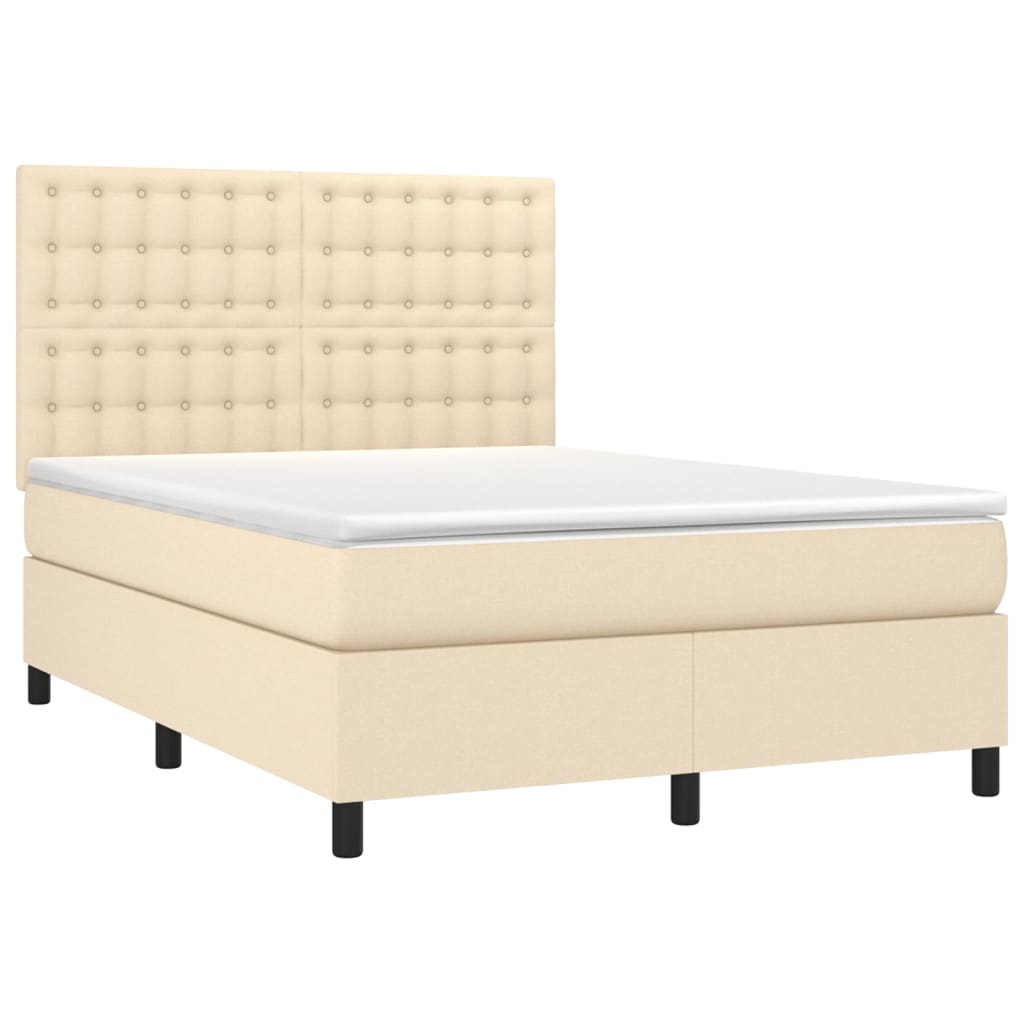 Sommier à lattes de lit et matelas et LED Crème 140x200cm Tissu - XIOS