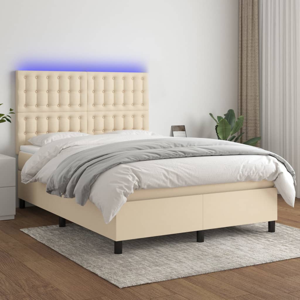 Sommier à lattes de lit et matelas et LED Crème 140x200cm Tissu - XIOS