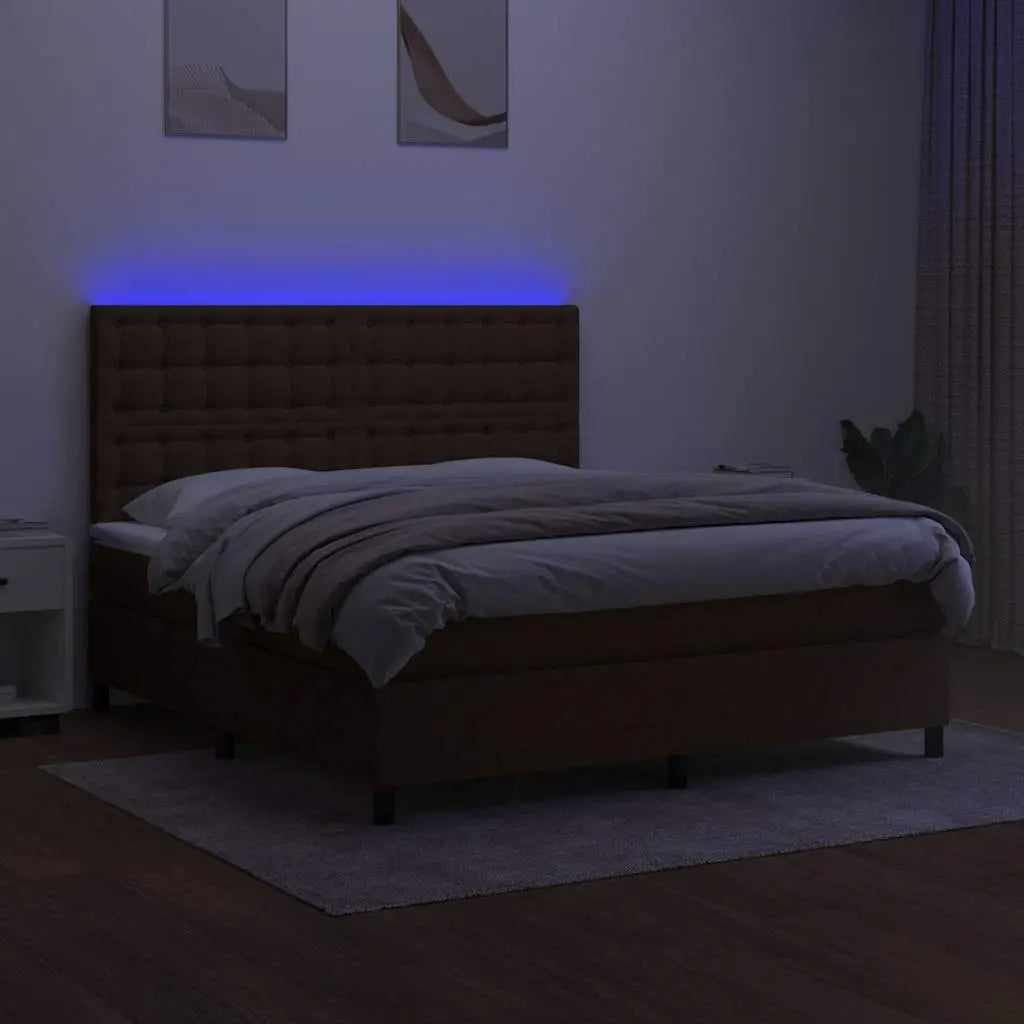 Sommier à lattes de lit matelas et LED Marron foncé 160x200 cm - XIOS