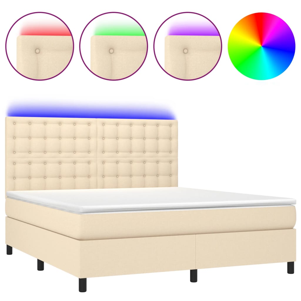 Sommier à lattes de lit et matelas et LED Crème 180x200cm Tissu - XIOS
