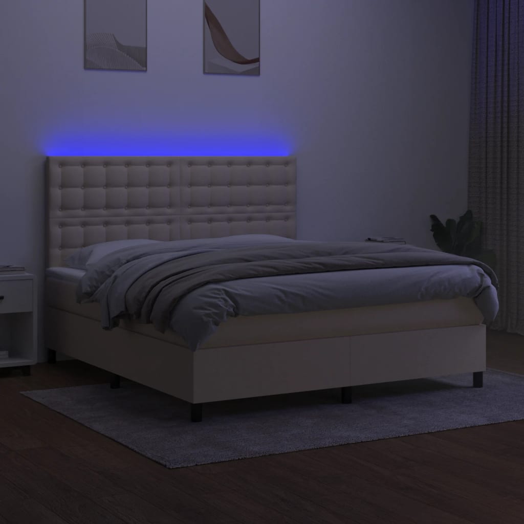 Sommier à lattes de lit et matelas et LED Crème 180x200cm Tissu - XIOS