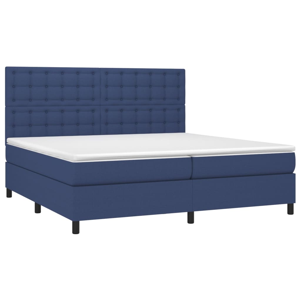 Sommier à lattes de lit et matelas et LED Bleu 200x200 cm Tissu - XIOS