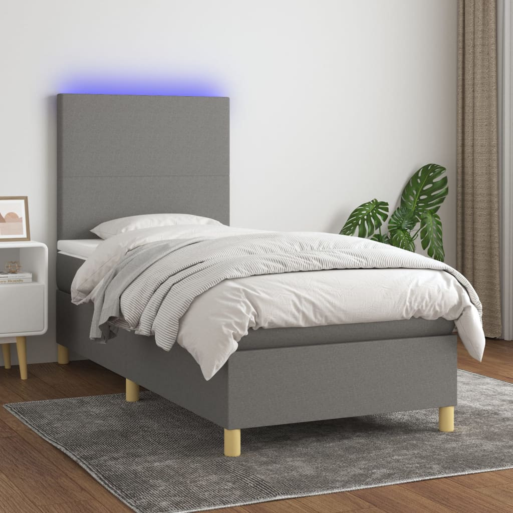 Sommier à lattes de lit avec matelas et LED Gris foncé 80x200cm - XIOS