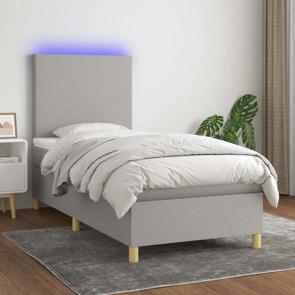 Sommier à lattes de lit avec matelas et LED Gris clair 90x190cm - XIOS