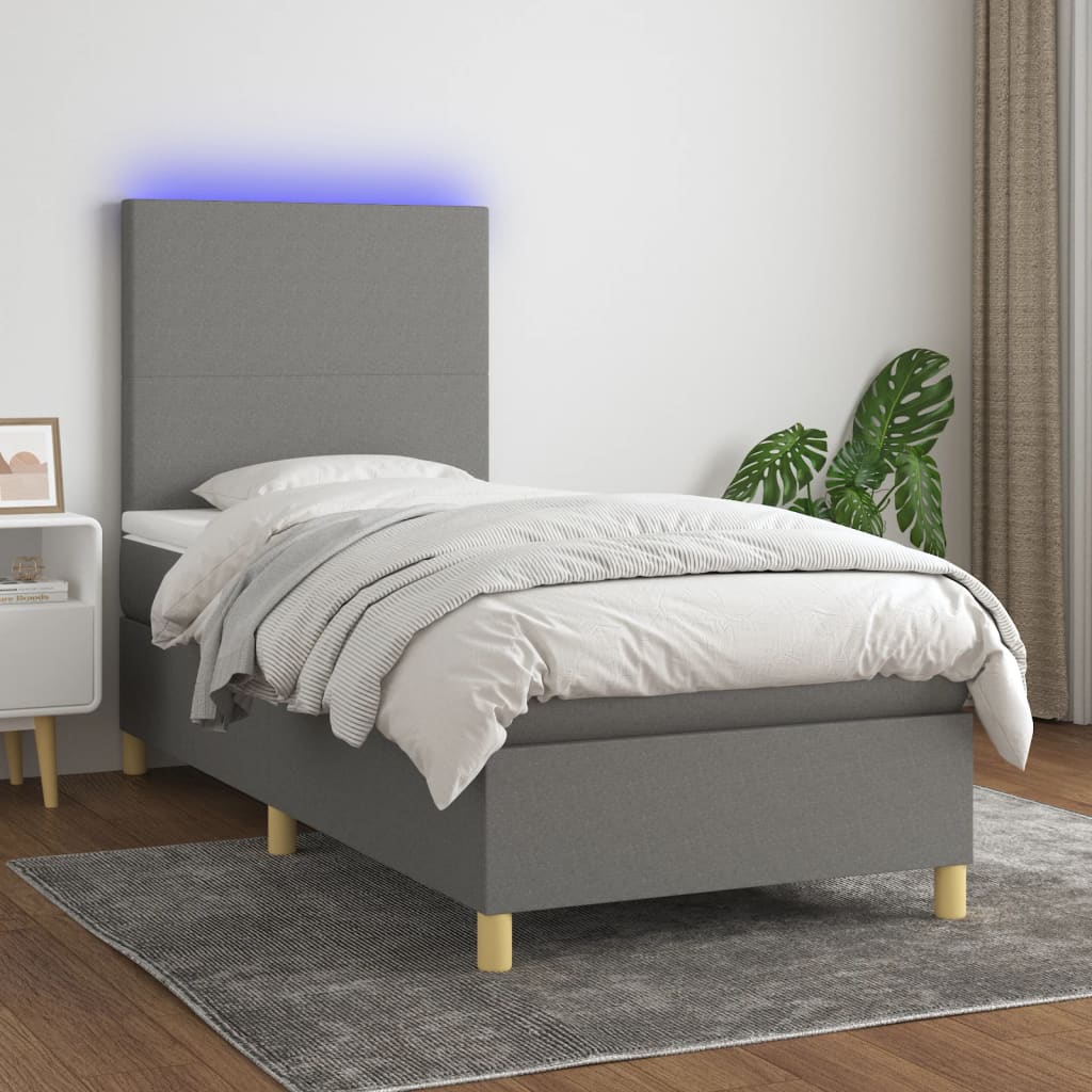 Sommier à lattes de lit avec matelas et LED Gris foncé 90x190cm - XIOS